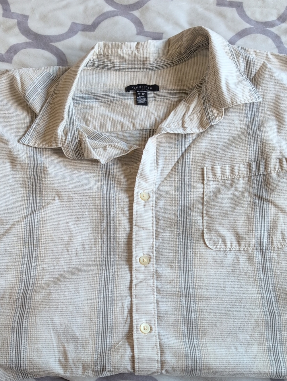 Van Heusen Men's Cream and Light Gray Striped Button-Down Shirt